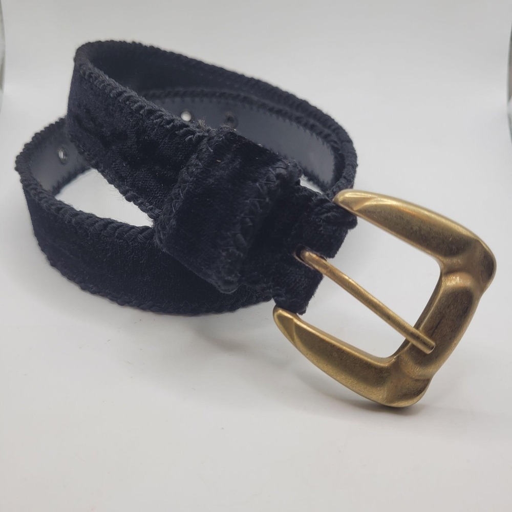VTG Accessory Lady Belt Sml Black Velvet Gold Buckle 90s Dressy Glam Textured